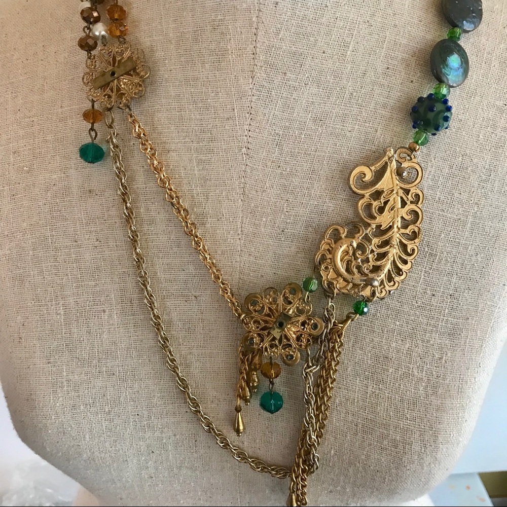 Statement Necklace Handmade Boho Beaded Paisley - Picture 7 of 8